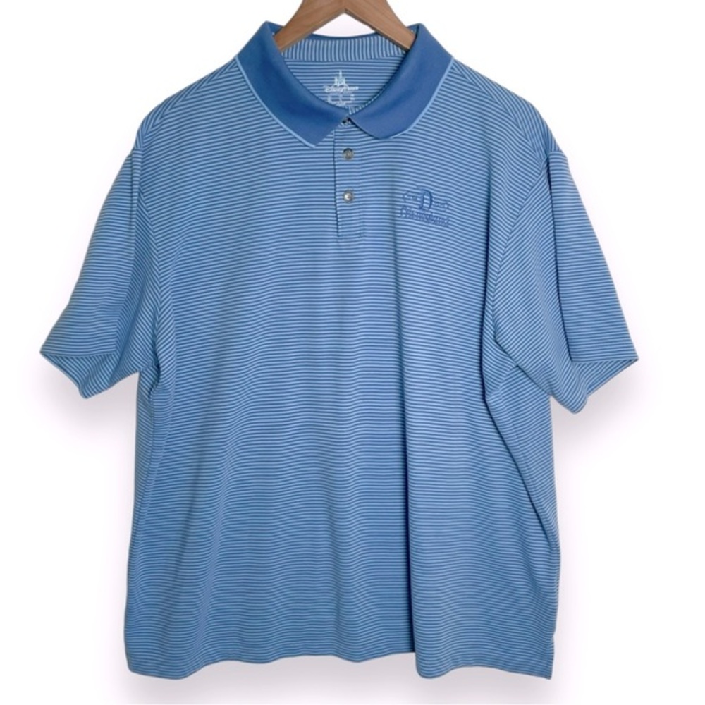 Disney ~ Disneyland Resort 1955 Blue Stripe Mens Golf Polo Shirt‎ Size Large
